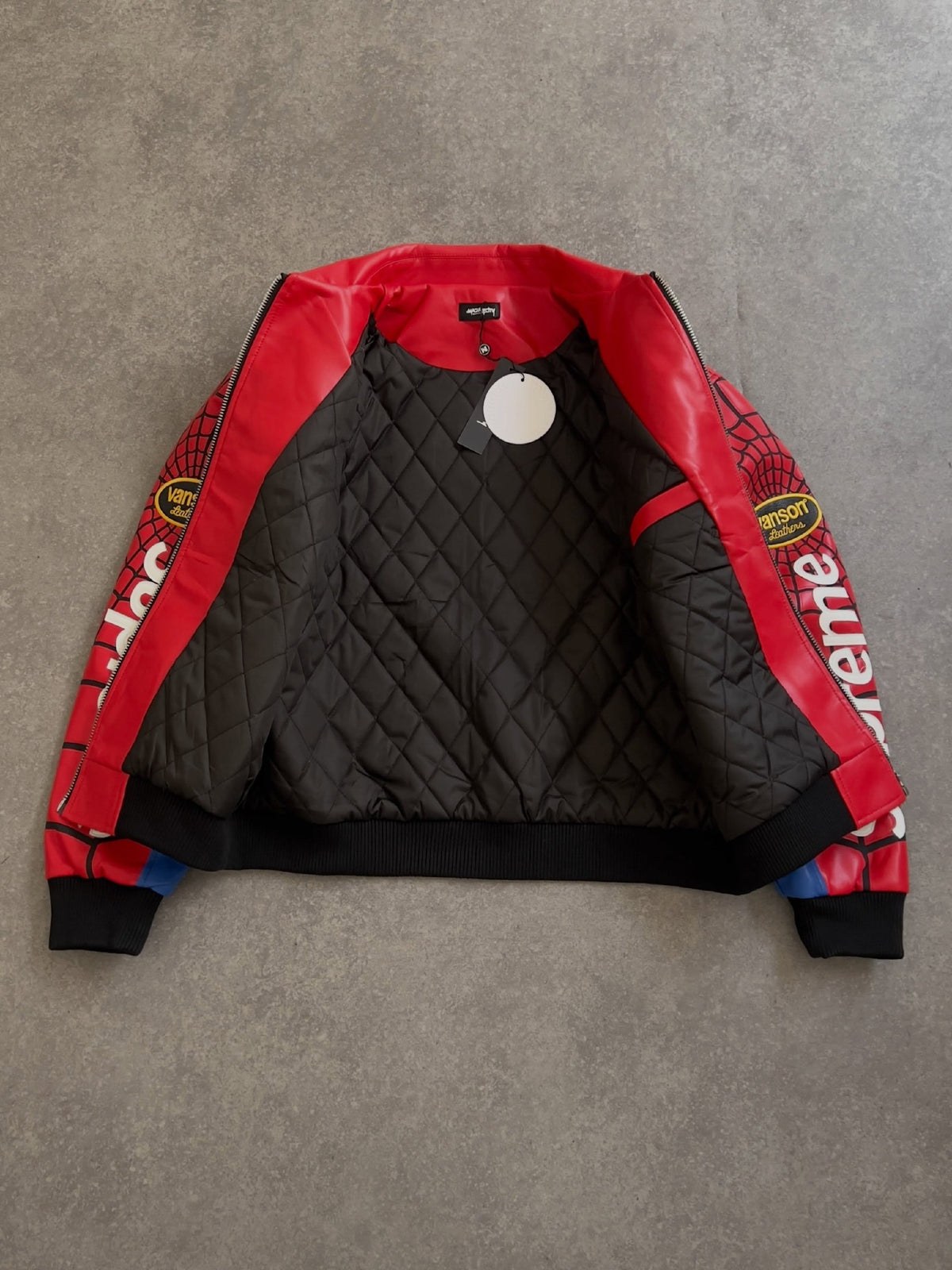 Supreme x Vanson Leathers Spider-Man Racing Jacket – Classic Red & Blue