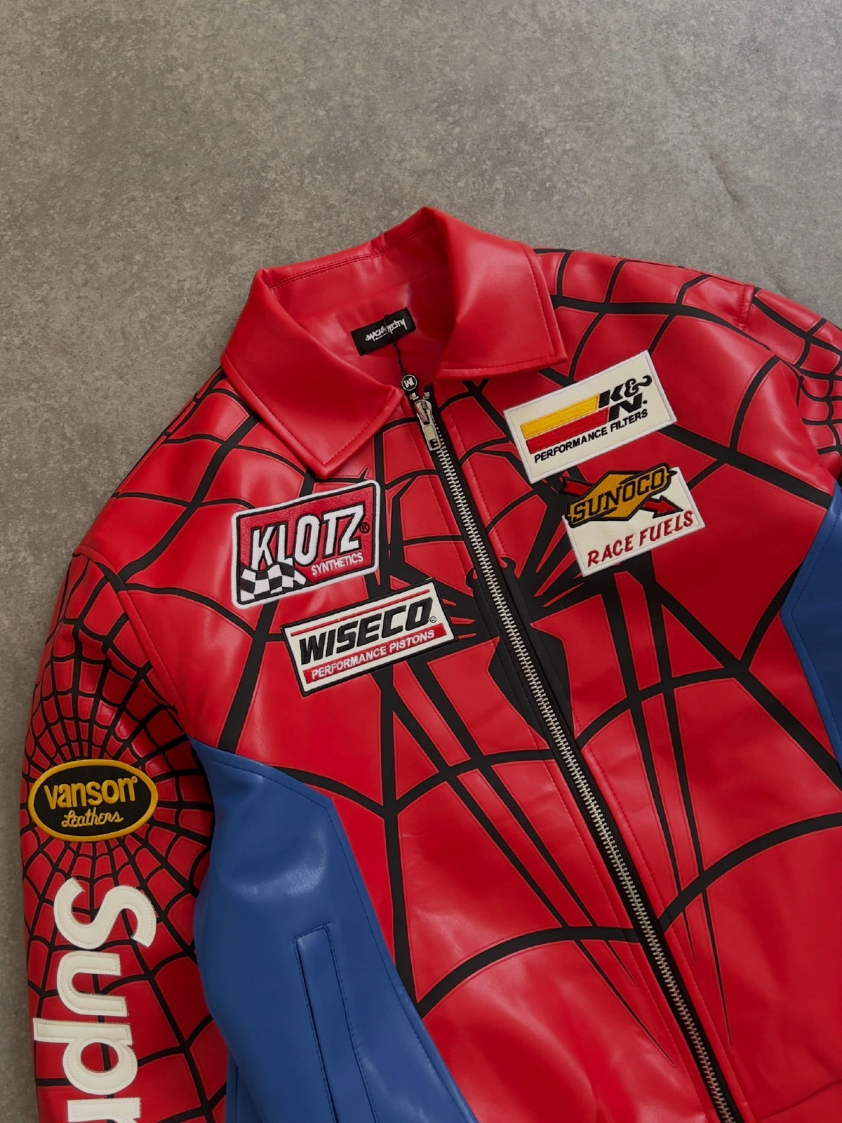 Supreme x Vanson Leathers Spider-Man Racing Jacket – Classic Red & Blue