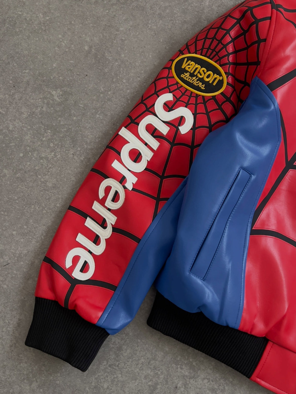 Supreme x Vanson Leathers Spider-Man Racing Jacket – Classic Red & Blue