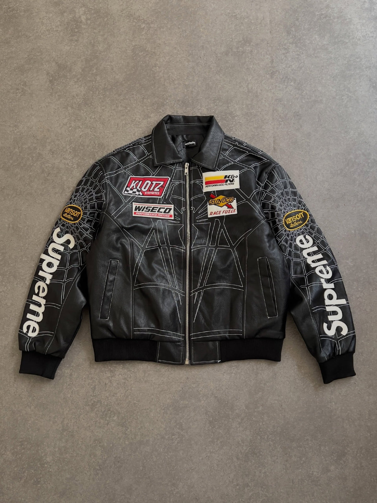 Supreme x Vanson Leathers Spider-Man Racing Jacket – Stealth Black