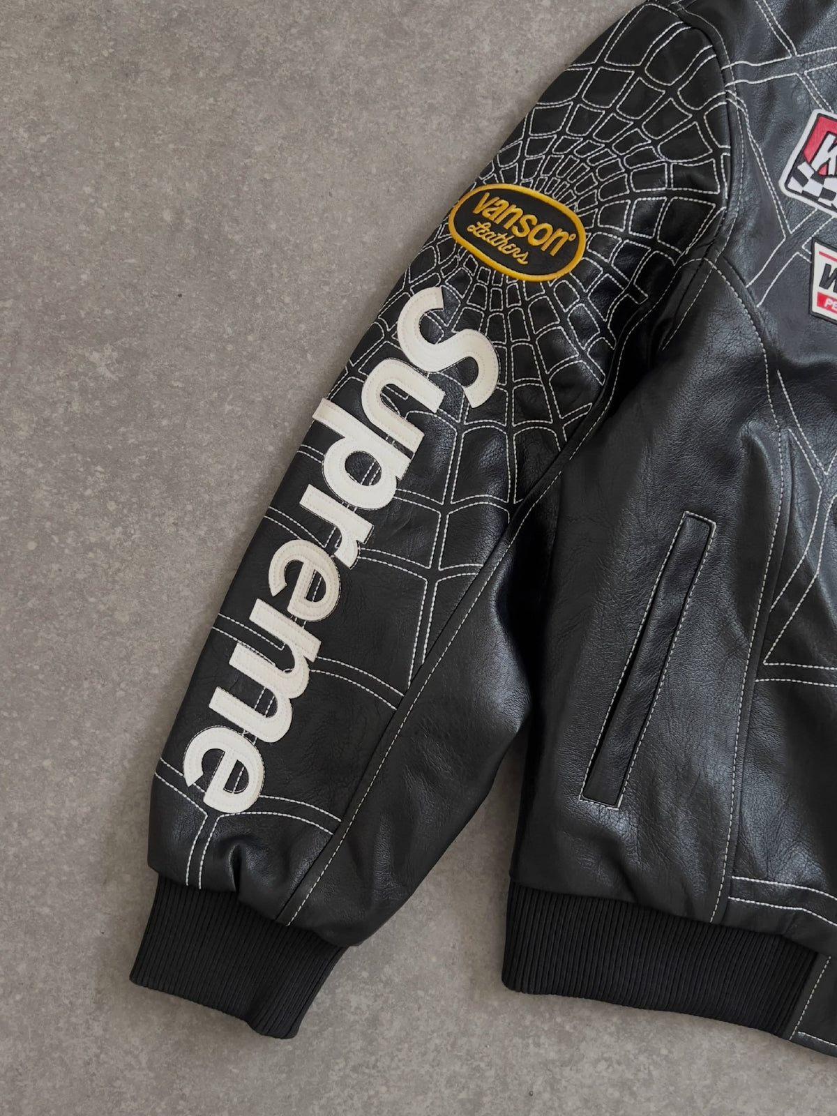 Supreme x Vanson Leathers Spider-Man Racing Jacket – Stealth Black