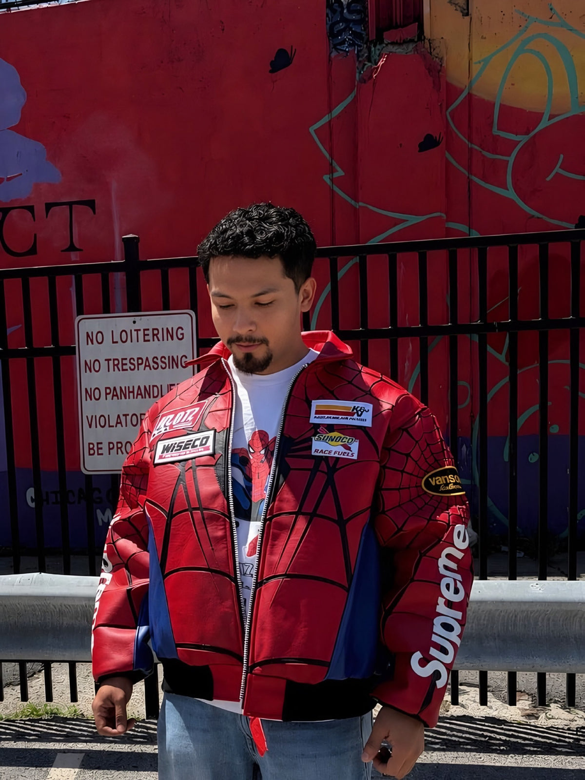 Supreme x Vanson Leathers Spider-Man Racing Jacket – Classic Red & Blue
