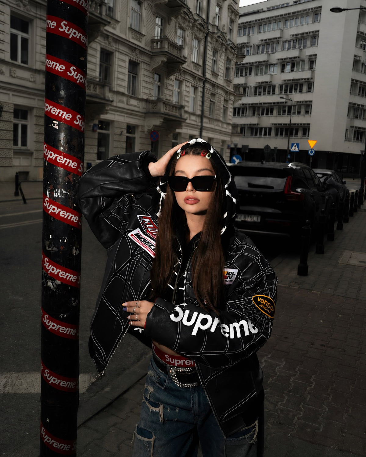 Supreme x Vanson Leathers Spider-Man Racing Jacket – Stealth Black