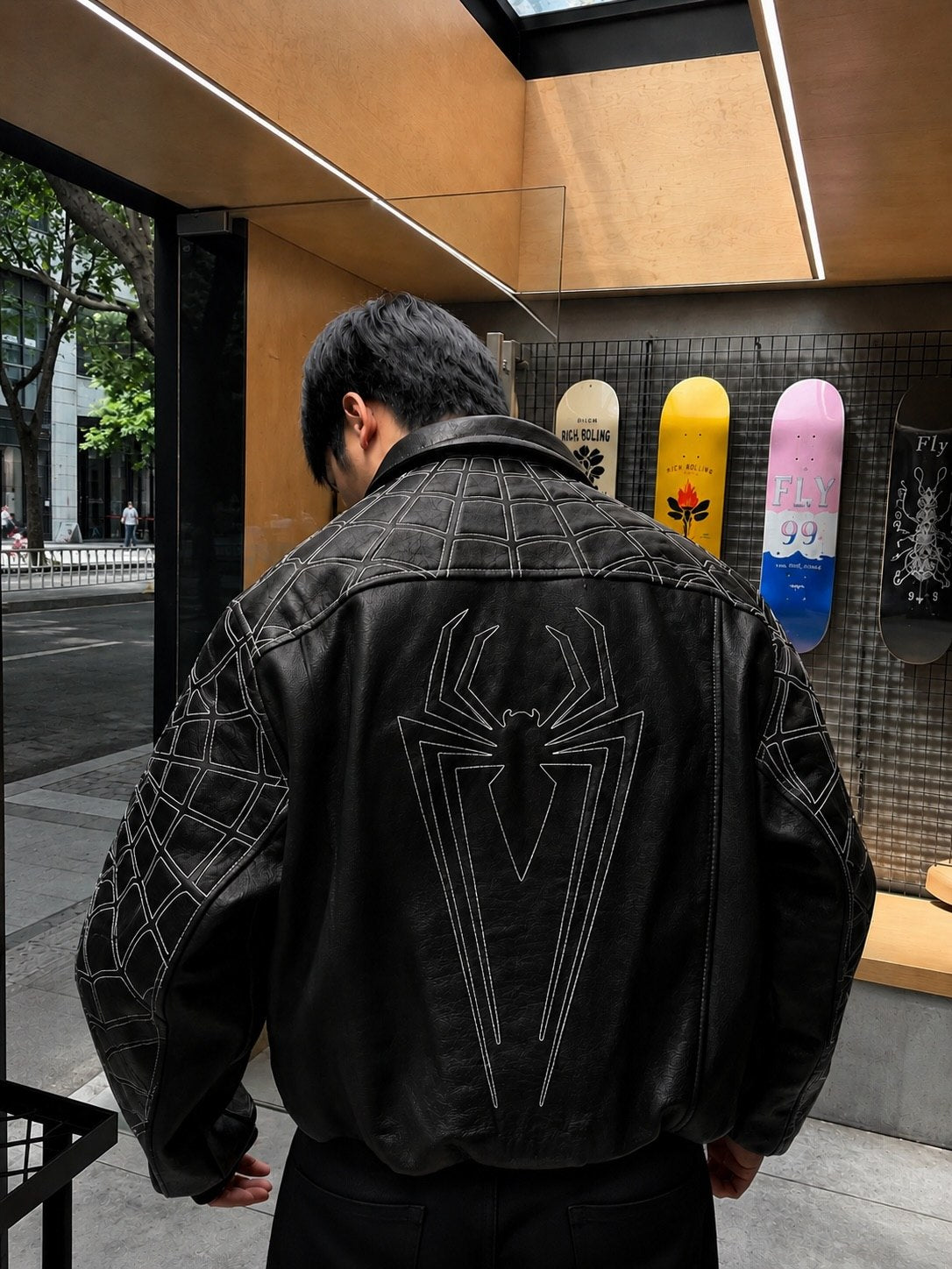 Supreme x Vanson Leathers Spider-Man Racing Jacket – Stealth Black